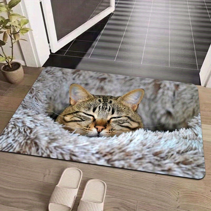 

Cozy Cat Print Plush Doormat, Machine Washable Polyester Rectangle Floor Mat With Pvc Backing, Non-slip Indoor Rug For Living Room, Bedroom, Bathroom, Kitchen - 8mm Thick, Decorative Entryway Mat