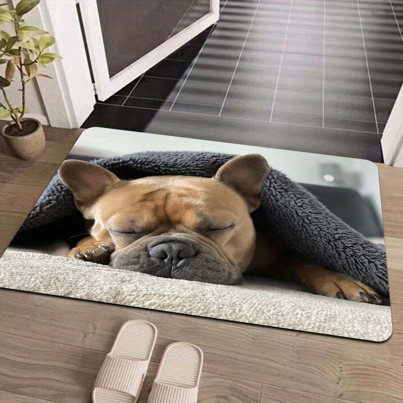 

Sleeping Dog Design Polyester Doormat, Non-slip Pvc Backing, Machine Washable, Rectangular Indoor Entrance Mat For Living Room, Bedroom, Bathroom, Kitchen - Decorative Washable Floor Rug