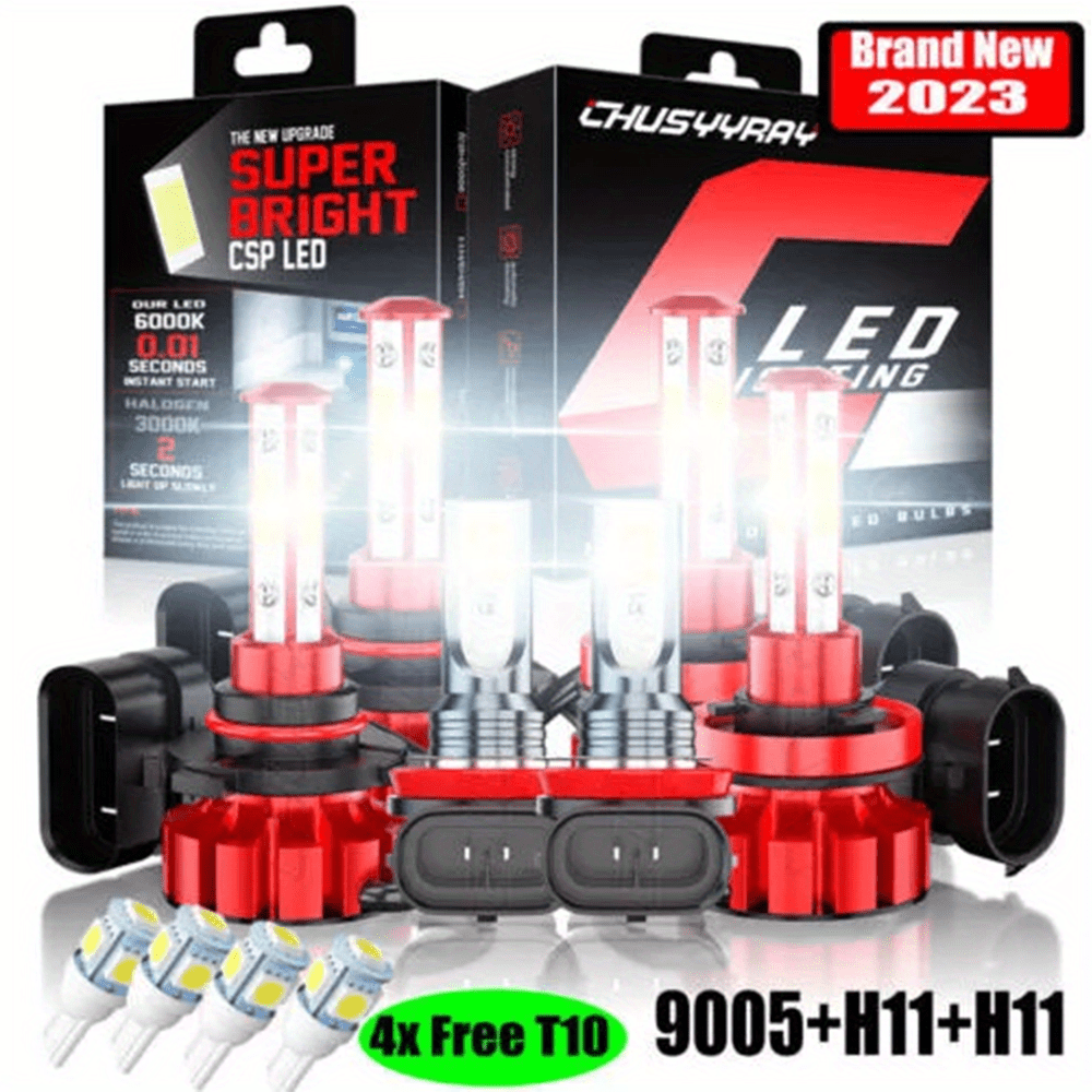 

3-sets 4-side 9005 H11 Cob Chip Led Headlight High/ Low Beam+fog Bulbs Combo 6000k 38000lm, Pack Of 6