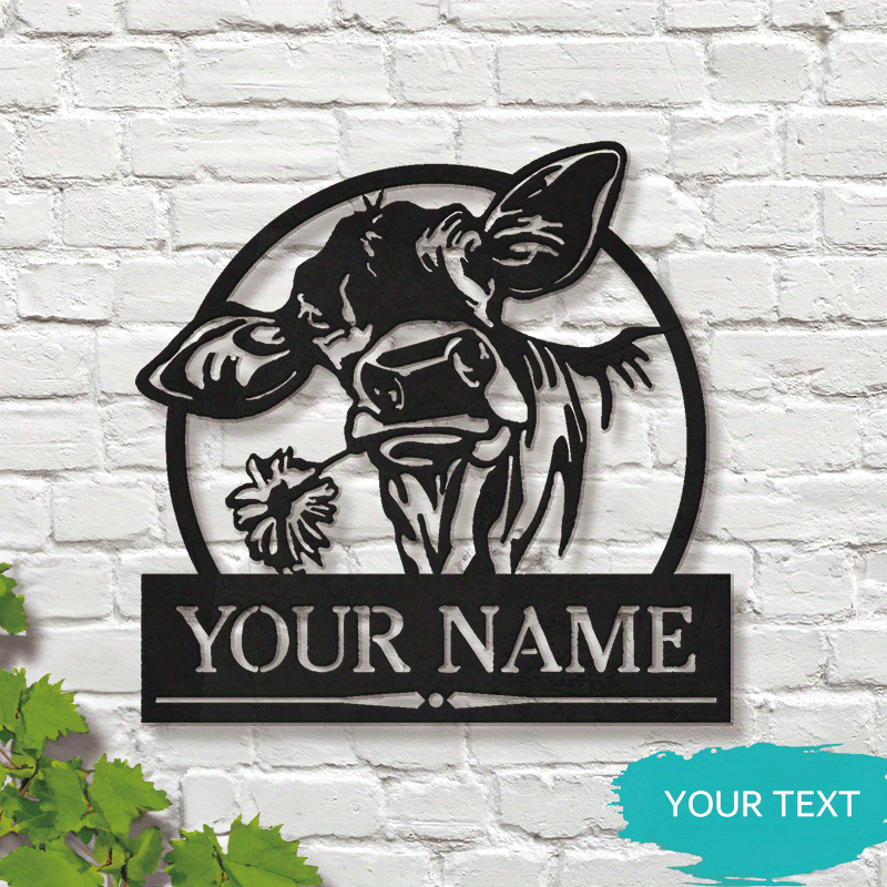 TEMU Personalized Cow Metal Wall Sign - Customizable Cattle Farmhouse Decor Plaque, Contemporary Style, Multipurpose Metal Ranch Art, No Electricity