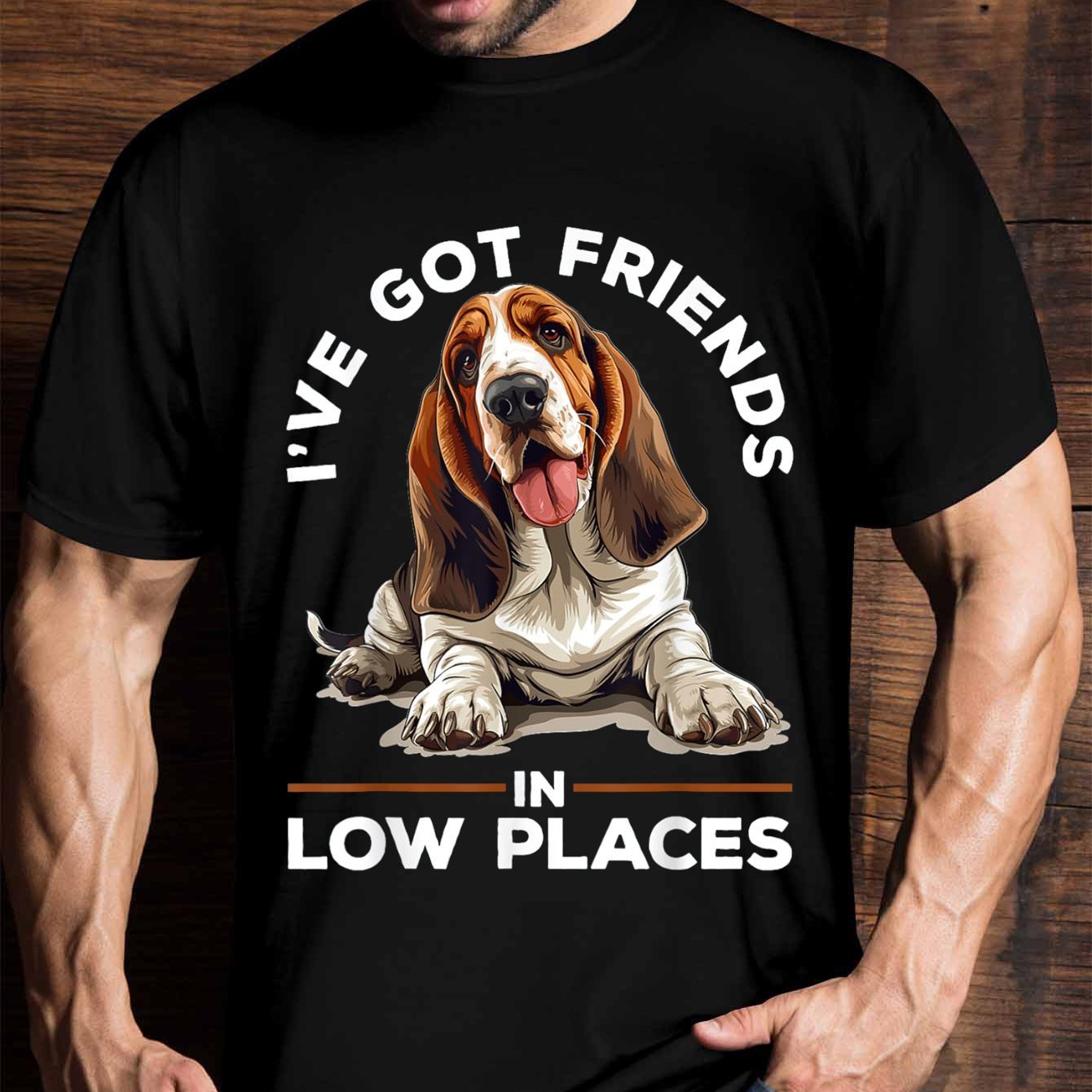 

Basset Hound Variety, I Have Friends In The Lower T-shirt Men's, Men's Interesting Pattern T-shirt, Short-sleeved Novelty T-shirt Classic Version, Round Neck, T-shirt