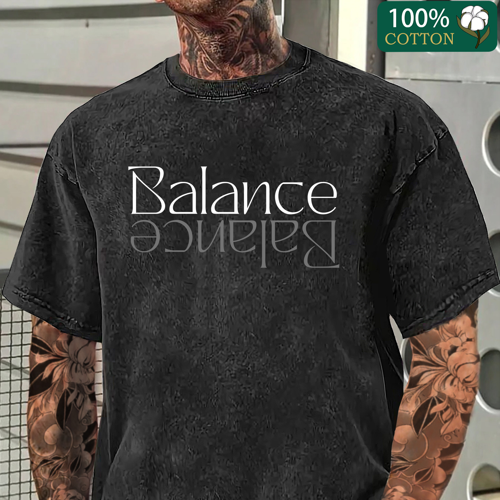 

Balance Pattern Printing, Boutique 230g Washed Distressed Batik Thickened Cotton T-shirt, Men's Fashion Casual Cotton T-shirt, Short Sleeve Crew Neck T-shirt