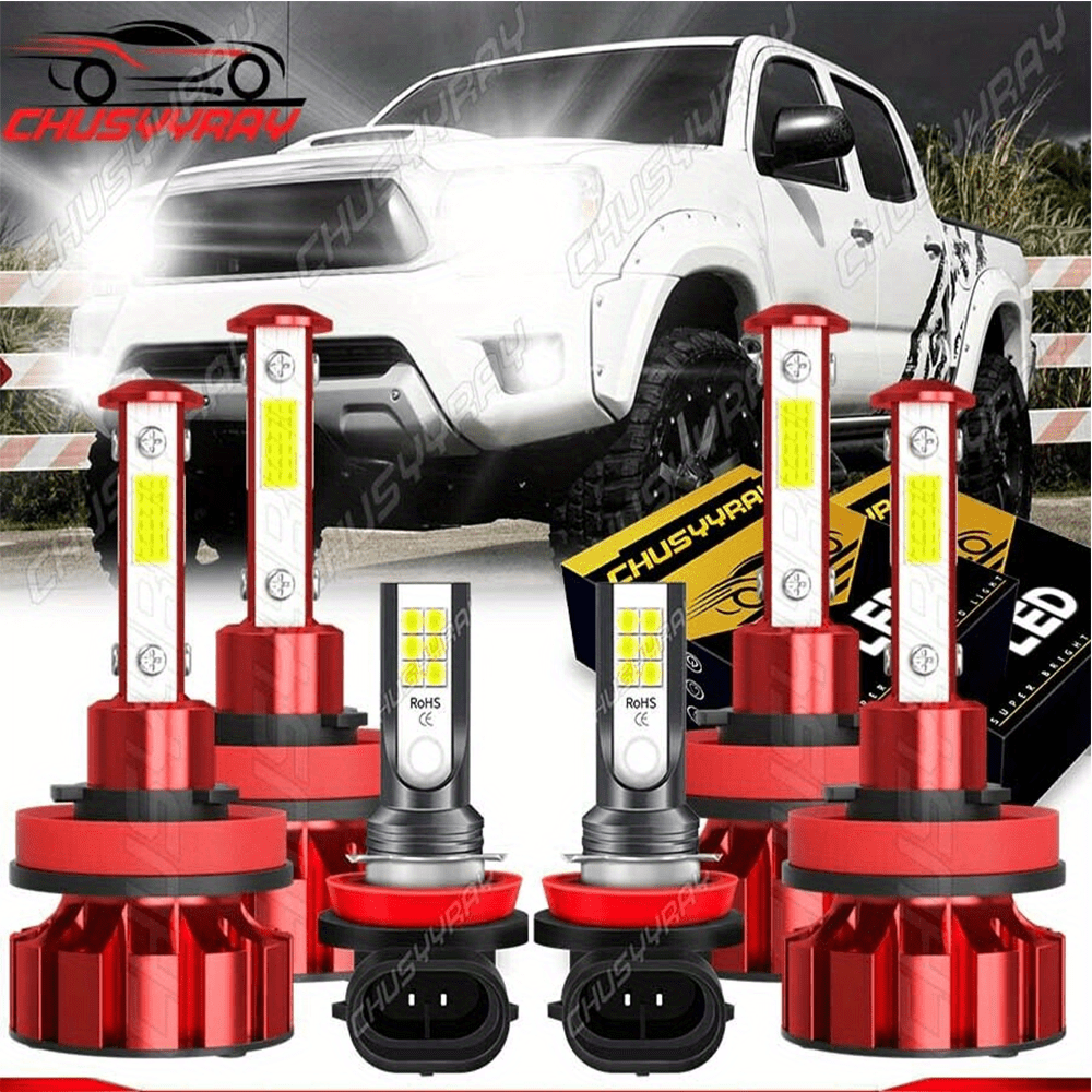 TEMU Fit For Tacoma 2016-2021 Led Headlight High Low Beam Fog Light Bulb Kit, 6pcs H11 H9 H8 100w 59000lm 6000k Cool White