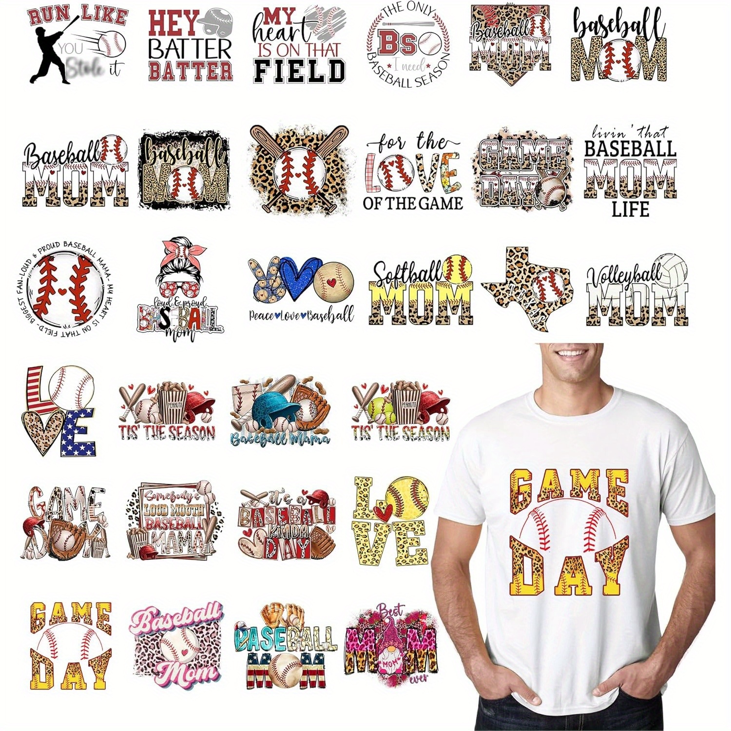 

30pcs Baseball Iron On Decals For T-shirts Iron On Vinyl Decals Stickers For Diy Clothing Gift Sport Ball Team Fan Uniform T-shirt Pillow Canvas Bags Decor Appliques (baseball)