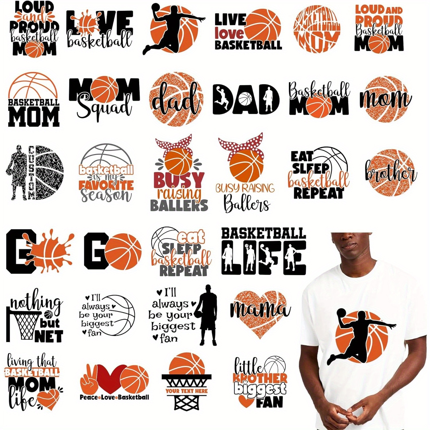 

30pcs Basketball Iron On Decals For T-shirts Retro Ball Sport Iron On Vinyl Decals Washable Transfer Stickers For Diy Clothing Team Uniform T-shirt Pillow Canvas Bags Decor (basketball)