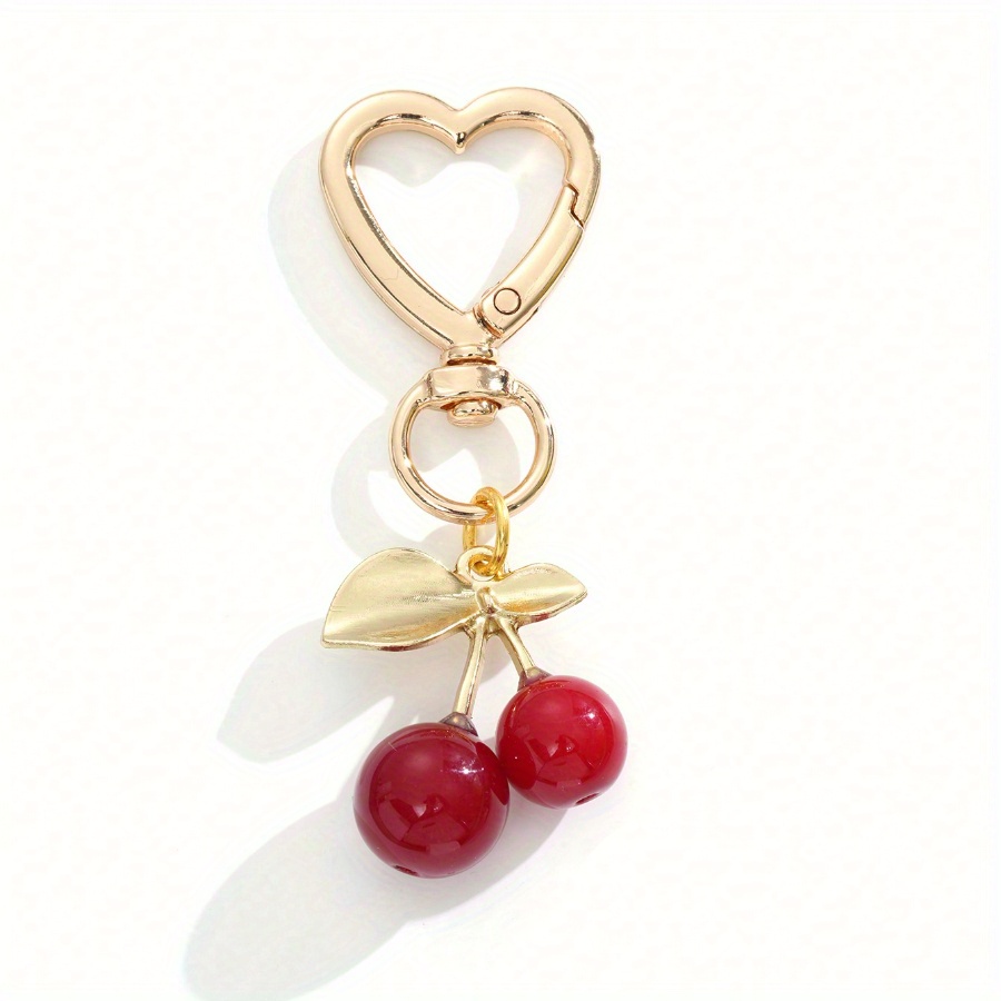 

Heart-shaped Carabiner Ladies Key Ring With Cherry Pendant - Plant-themed Alloy Keychain For , Decorative Y2k Inspired Cherry Bag Charm Accessory, Single Piece