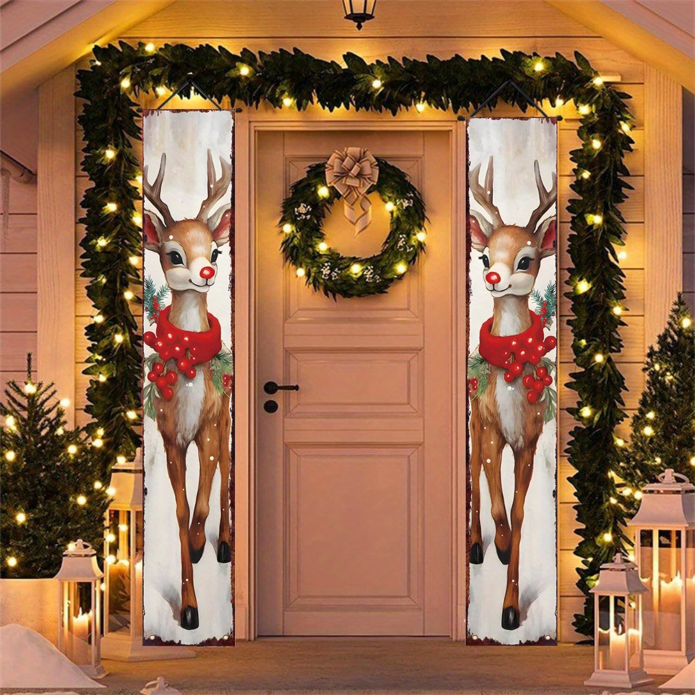 

Christmas Deer Banner - 1 Pair, Polyester, Indoor/outdoor Porch & Home Wall Decor, Ideal For Christmas & New Year's Celebrations