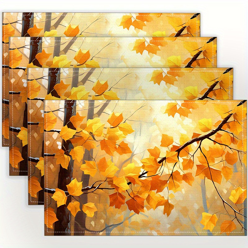 

4-piece Autumn-themed Table Placemats - Fade Resistant, Machine Washable, High Quality, Parties, Kitchen, And Restaurant Decorations - Rectangular, Hand Wash Only