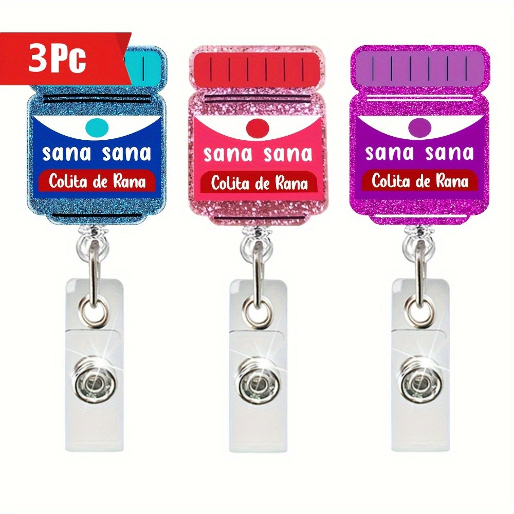 TEMU 2d 3pcs Flash Badge Scroll Id Name Badge Holder Bottle Badge Scroll With Crocodile Clip And Rope, Used For Office