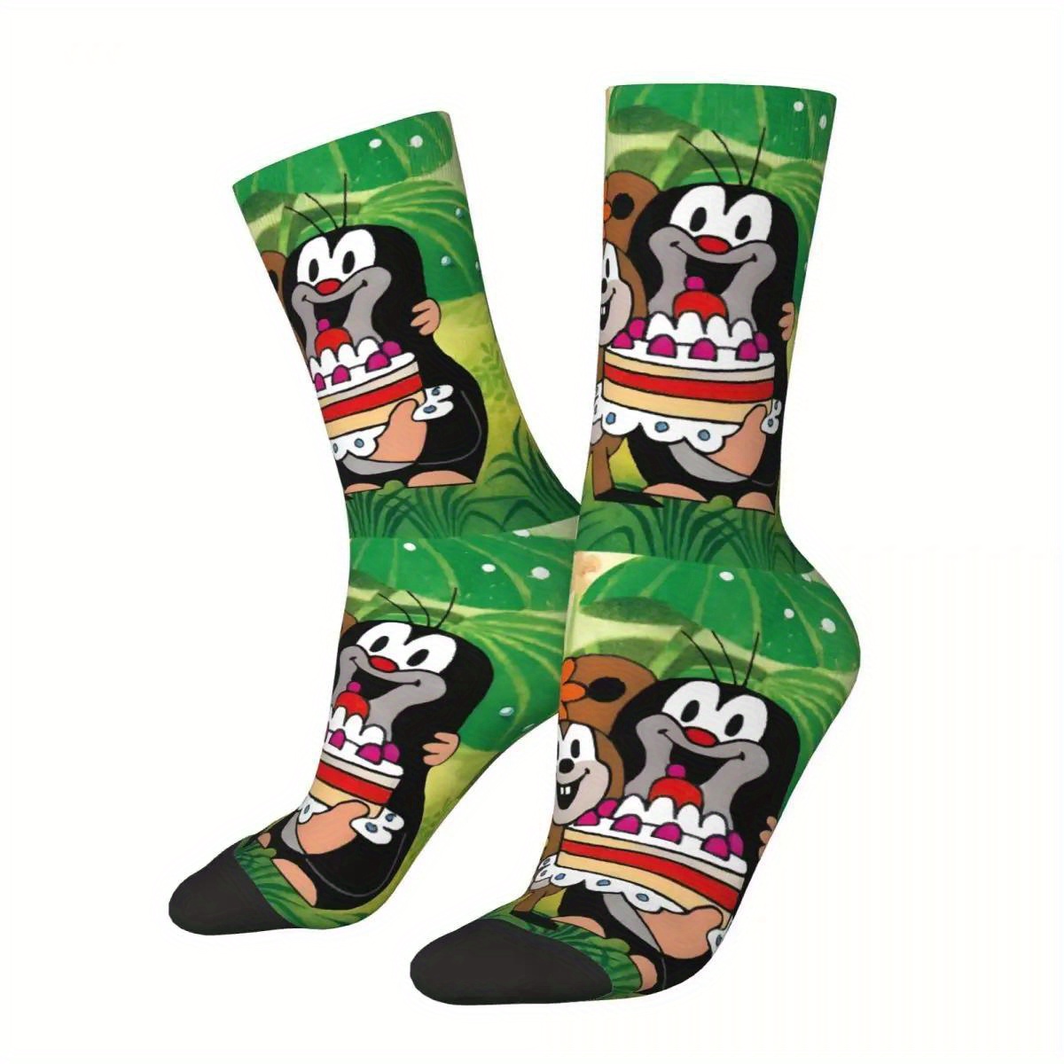 

Festive Mole Friends Men's Socks - Full Cushion, Seamless Toe, And Elastic Rubber Bands For Comfortable Wear - Perfect For Christmas Or Any Occasion