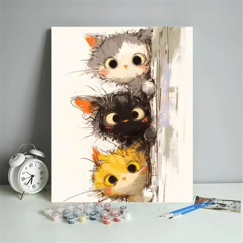 

Diy Paint By Numbers For Adults Kit - Frameless Cartoon Cat Canvas Painting, Creative Handmade Art Home Wall Decor, Beginner Friendly