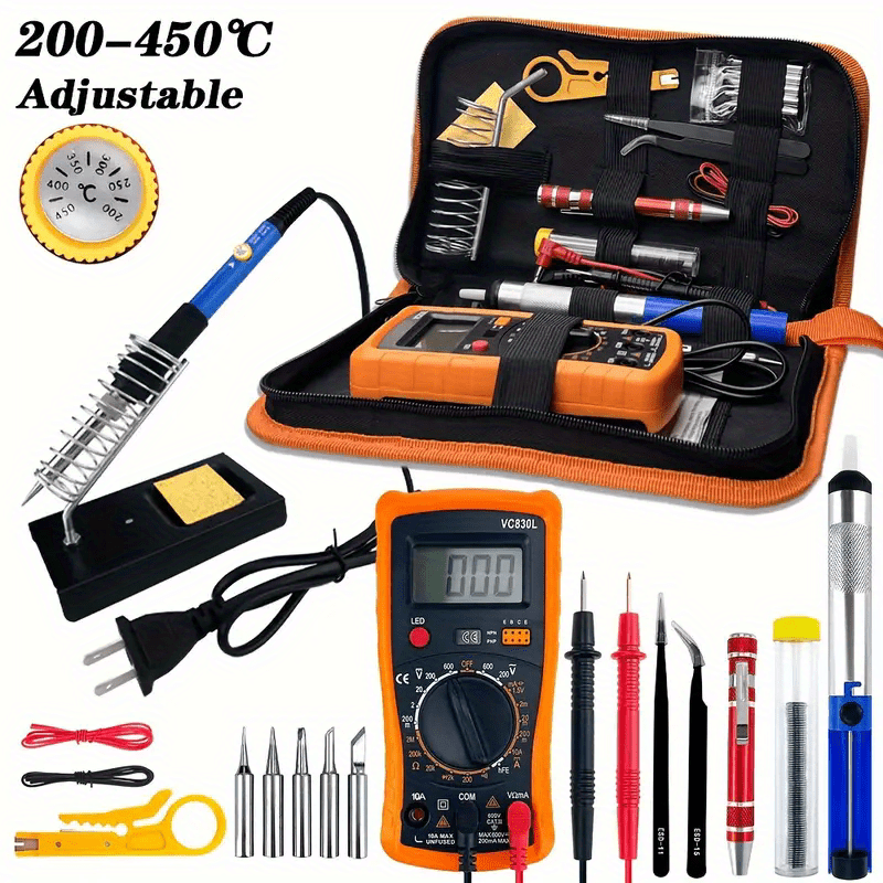 

19pcs Soldering Iron Set, Diy Manual Set With Digital Multimeter, Temperature Regulating Soldering Iron, Precision Circuit Maintenance Tool