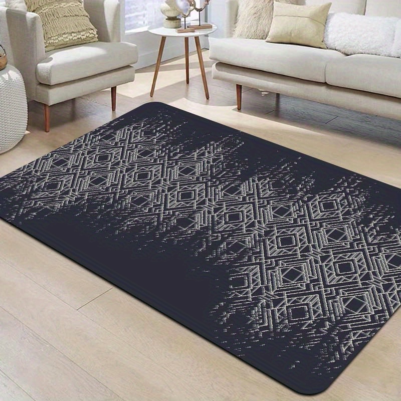 1pc 8mm thick simple diamond geometric pattern polyester washable door mat rectangular entryway rug for gaming room bathroom   room bedroom pvc backing machine made details 8