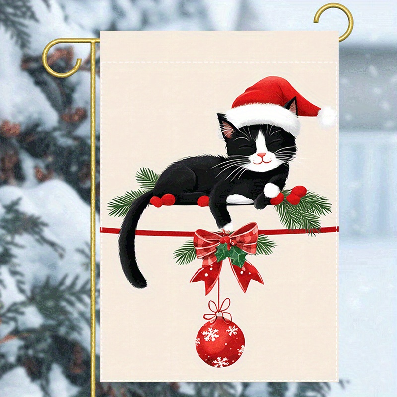 

Cute Cat Christmas Garden Flag - Double-sided Polyester Burlap, No Electricity Required, Waterproof, Fade-resistant Yard Flag, 12x18 Inch - 1pc