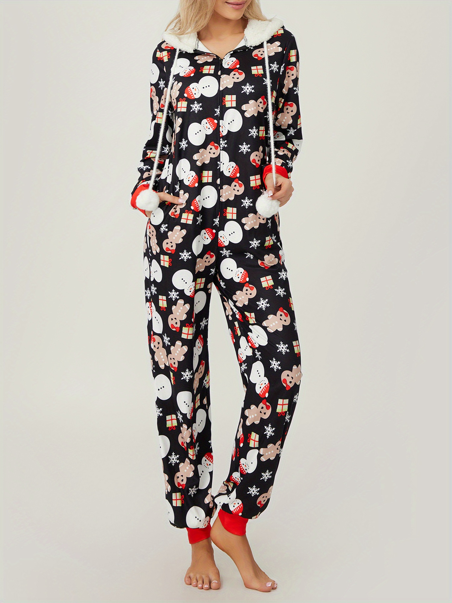 women's christmas pajamas romper long sleeve zip fleece Temu