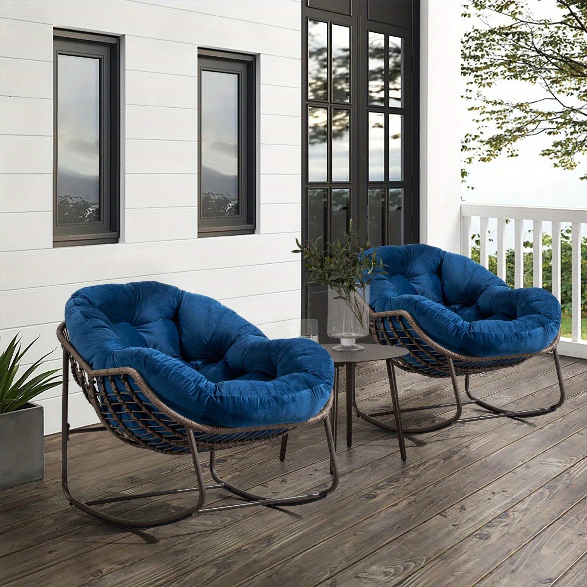 

Outdoor Patio Rocking Chair - Oversized Comfy Patio Chair Indoor Egg Royal Rattan Rocking Chair With Cushion For Front Porch, Garden, Patio, Backyard()