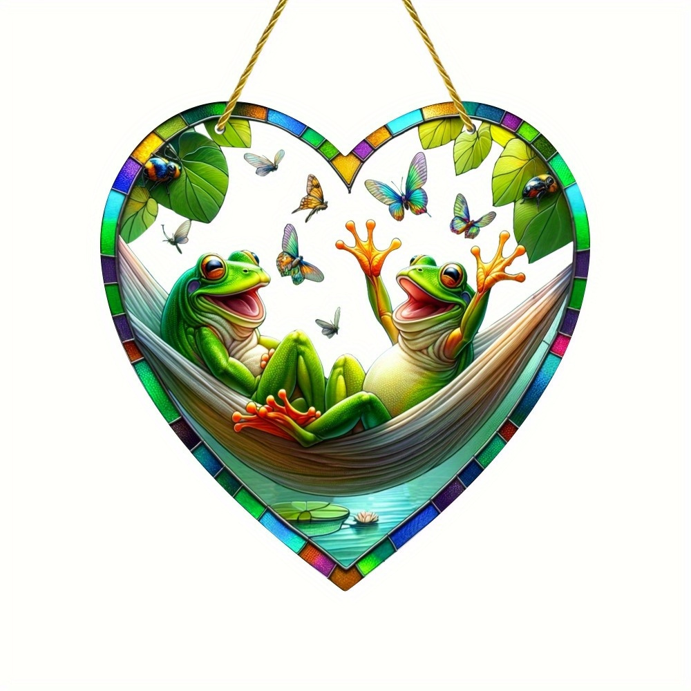 

1pc Heart-shaped Frog And Butterfly Light Colored Glass Window Decoration - Animal Themed Home Decoration, Suitable For Bedrooms, Gardens, - Outdoor And Indoor Farmhouse Wall Art - Birthday Gifts For