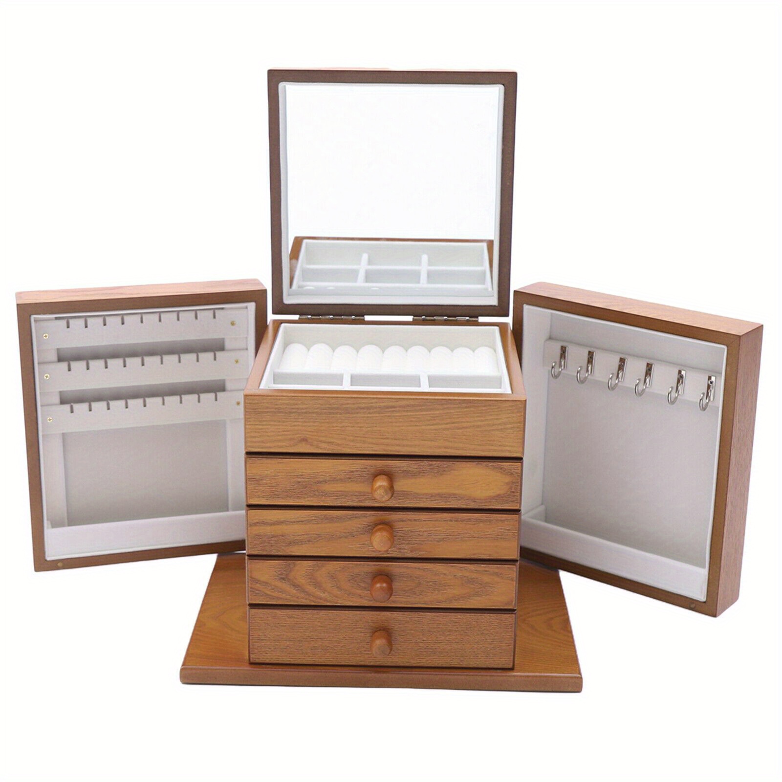 Image of Vintage Large Jewelry Organizer Wooden Storage Box 5 Layers Case With 4 Drawers