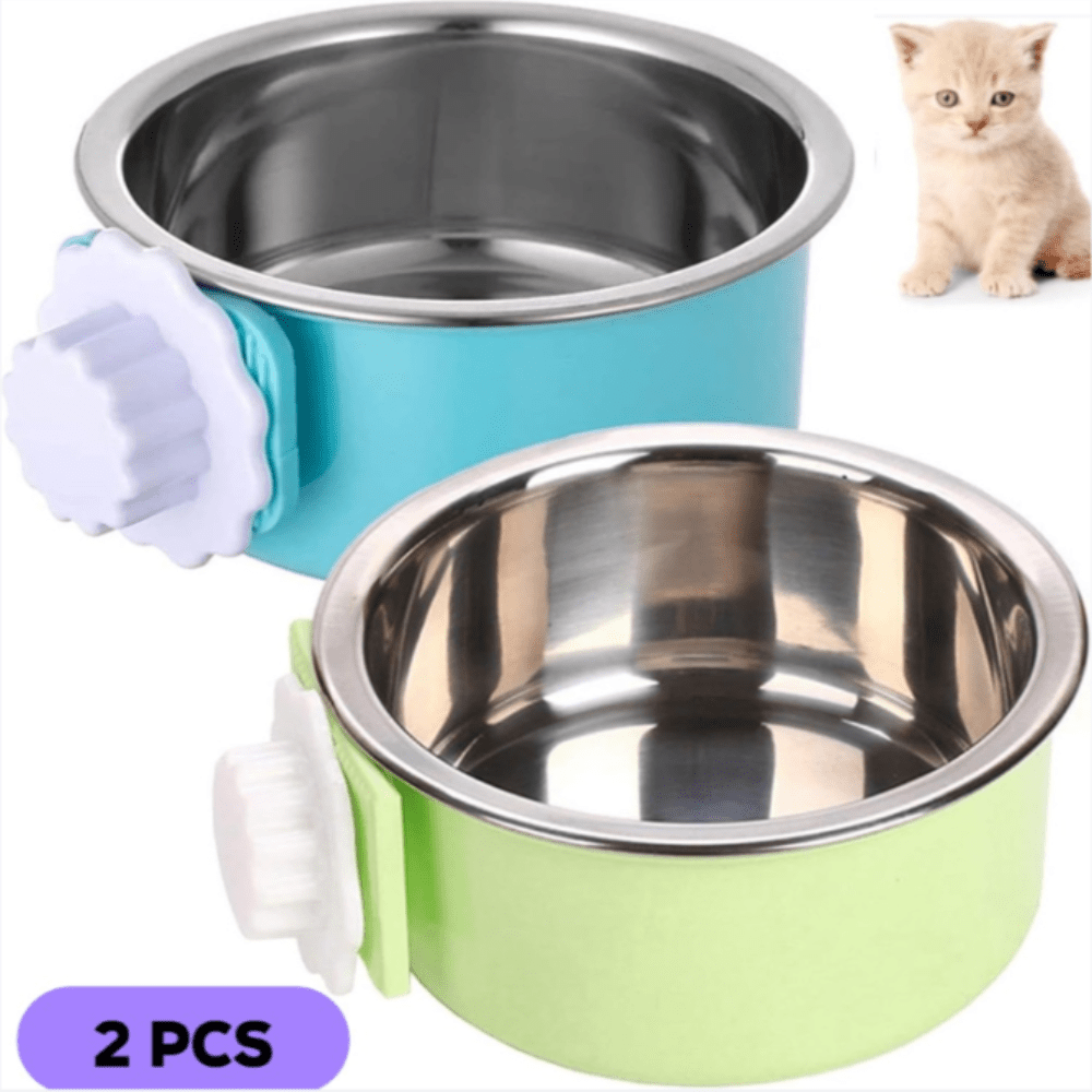 TEMU 2pcs Detachable Stainless Steel Hanging Pet Dog Cage Bowls, Food And Water Fountains, Anti-knock Drinking Basin, , Suitable For Puppies, Cats, Rabbits, Guinea Pigs And Other Pets