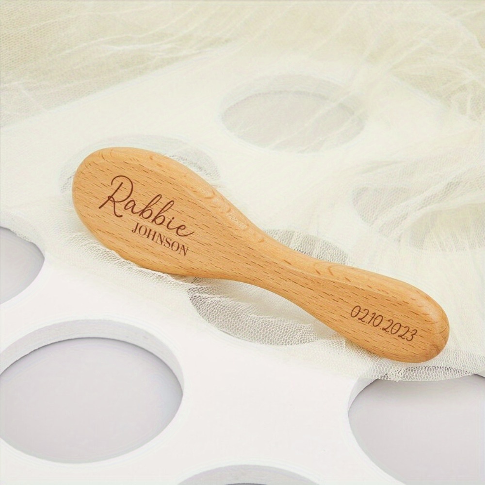 personalized kids hair brush with name birth date acrylic wooden scalp massager for infants perfect birthday or christmas gift details 5