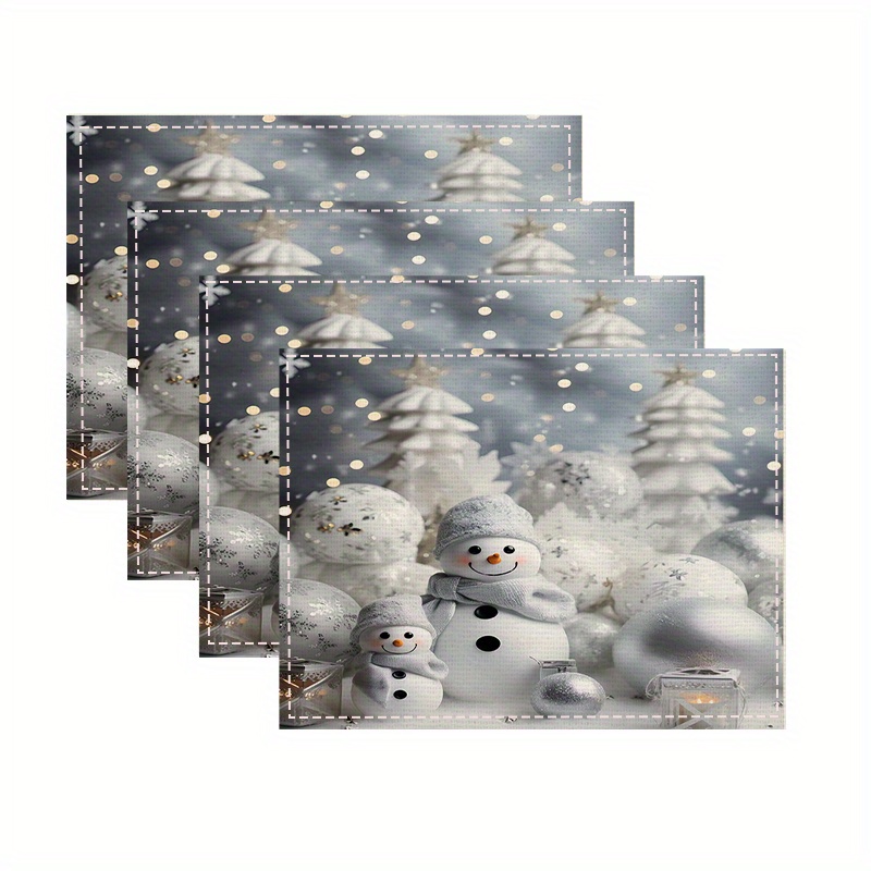 

4/6 Pack Christmas Snowman Linen Placemats - Rectangular Woven Table Mats, Non-slip Insulation, Hand Washable, & Dining Decor With , Snowflakes, Christmas Trees, Farmhouse, Party, And Photo Backdrop