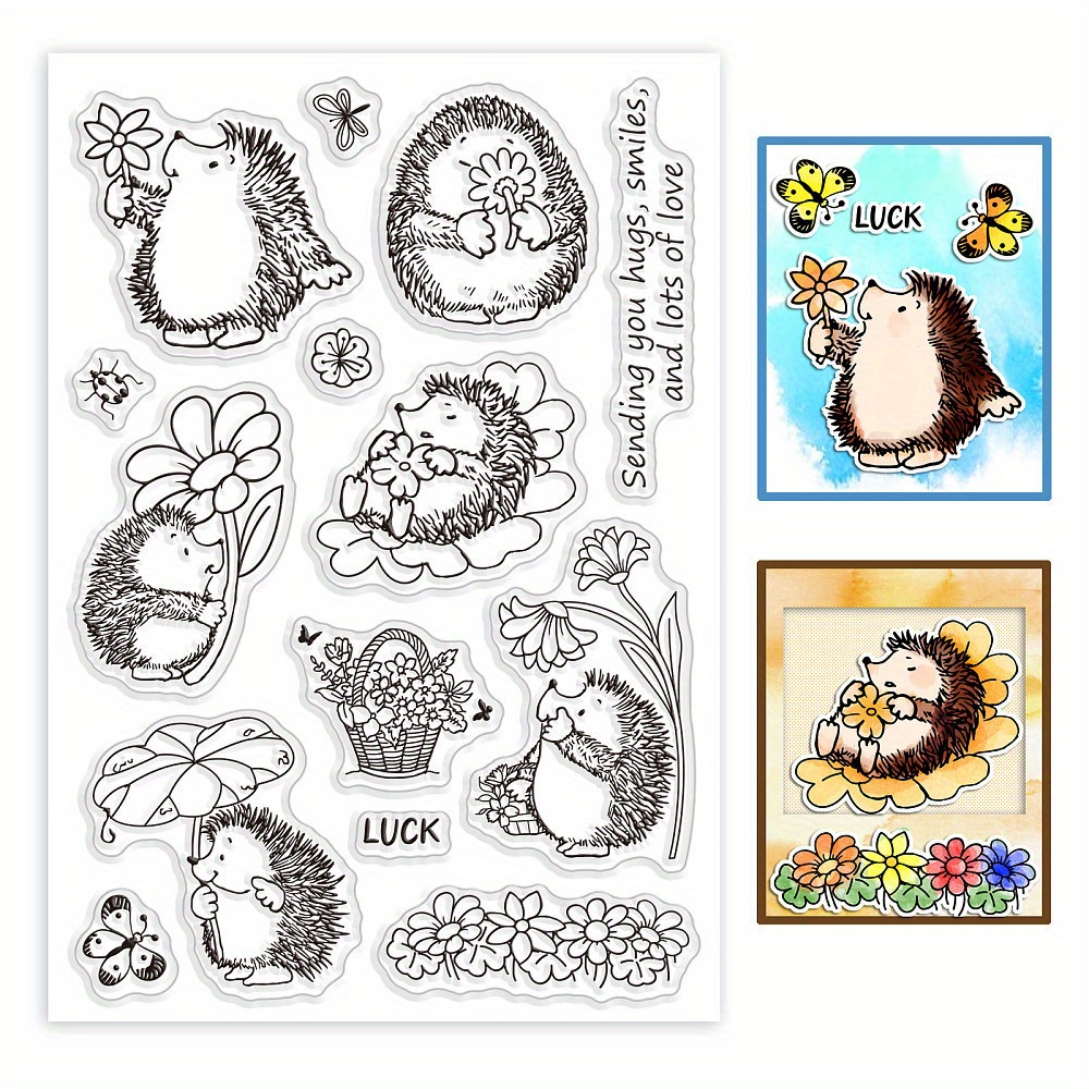 

Hedgehog Themed Clear Stamps Set, 1 Sheet, Pvc Plastic Material, Black, Diy Scrapbooking, Photo Album, Card Making Stamps, 160x110x3mm