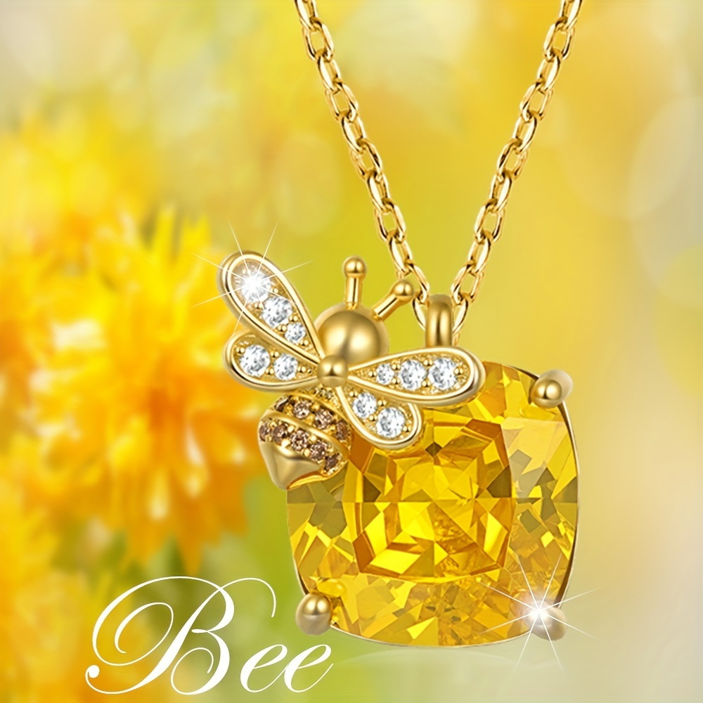 TEMU Collier Abeille en Cristal Artificiel Jaune Tendance 1pc Pendentif Élégant et Étincelant Bijoux de Mode pour Femmes Cadeaux et Accessoires