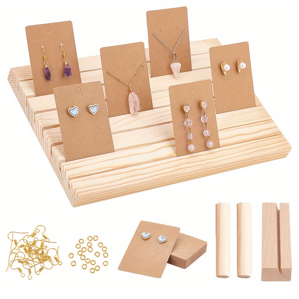 Espositore per gioielli in legno, per gioielli e gioielli, decorazione per orecchini, organizer con base in legno (tre strati