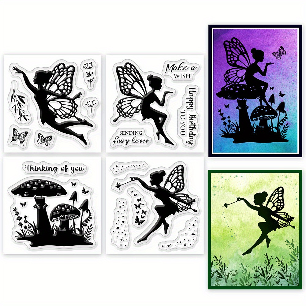 4pcs pvc stamps set for scrapbooking angel fairy designs black plastic material 55x55mm each 0