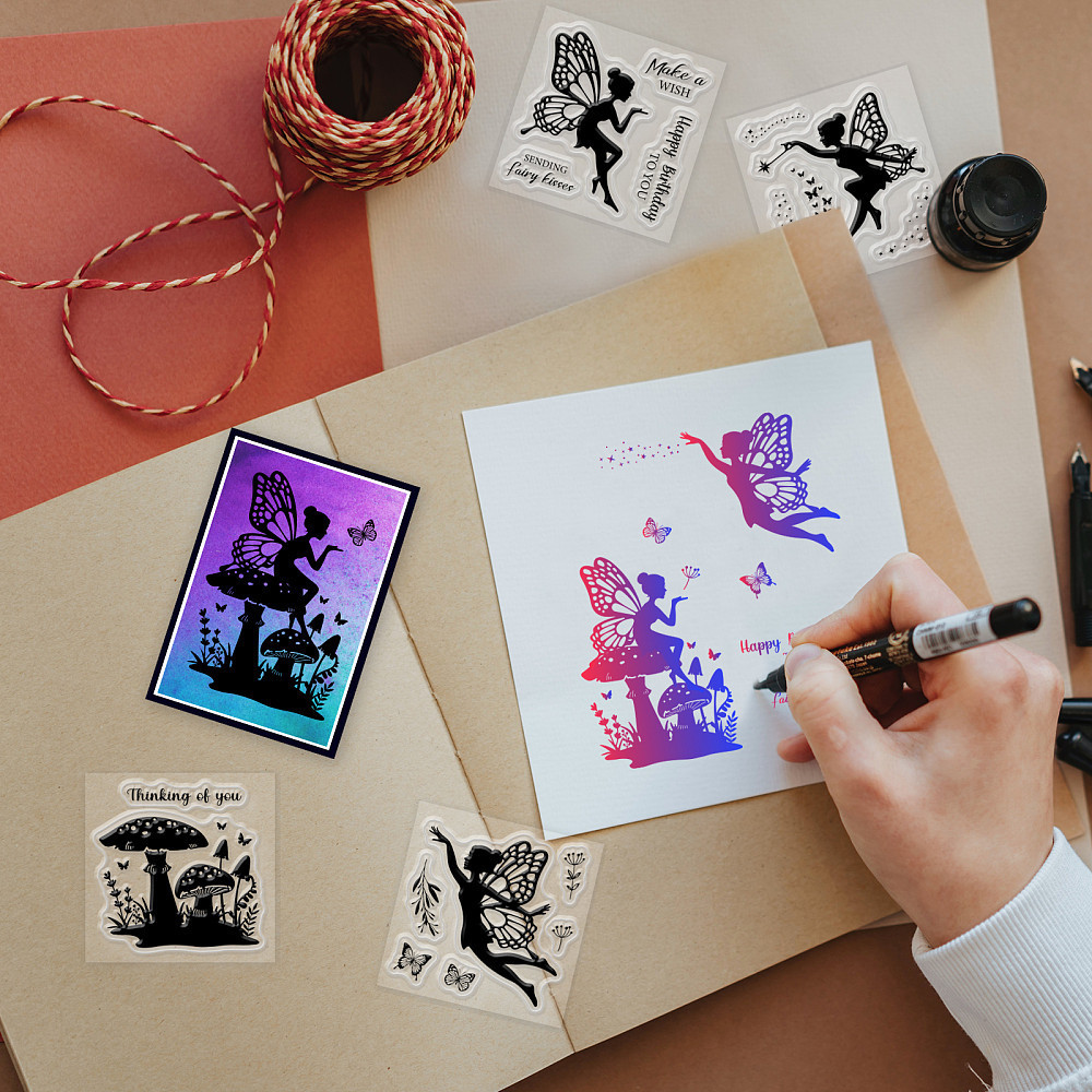 4pcs pvc stamps set for scrapbooking angel fairy designs black plastic material 55x55mm each
