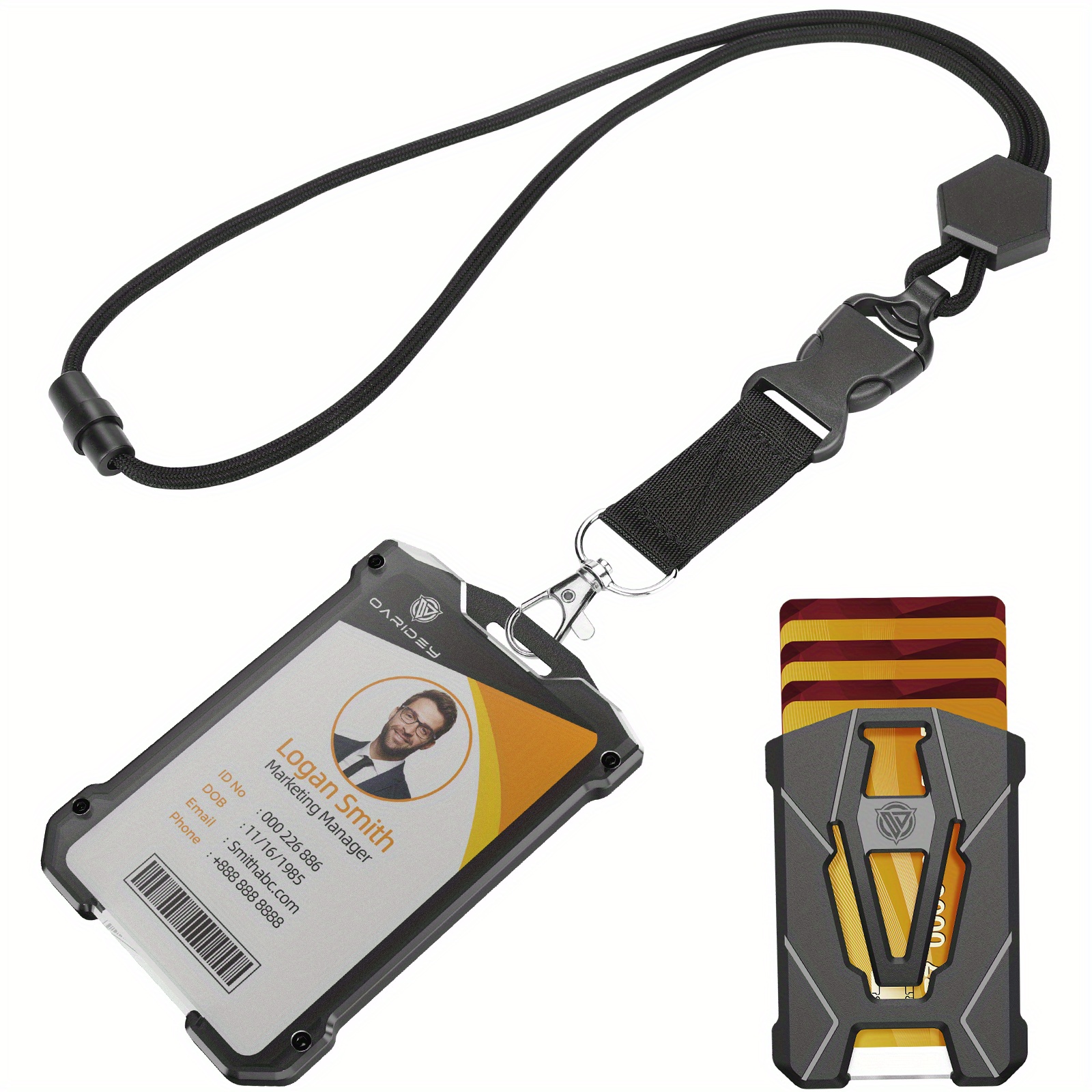 

Oaridey Heavy Duty Badge Holder With Lanyard, Id Card Holder For Credit Cards, Window, All Pc Polycarbonate Plastic Casing, 5 Cards Capacity, Built-in Clip