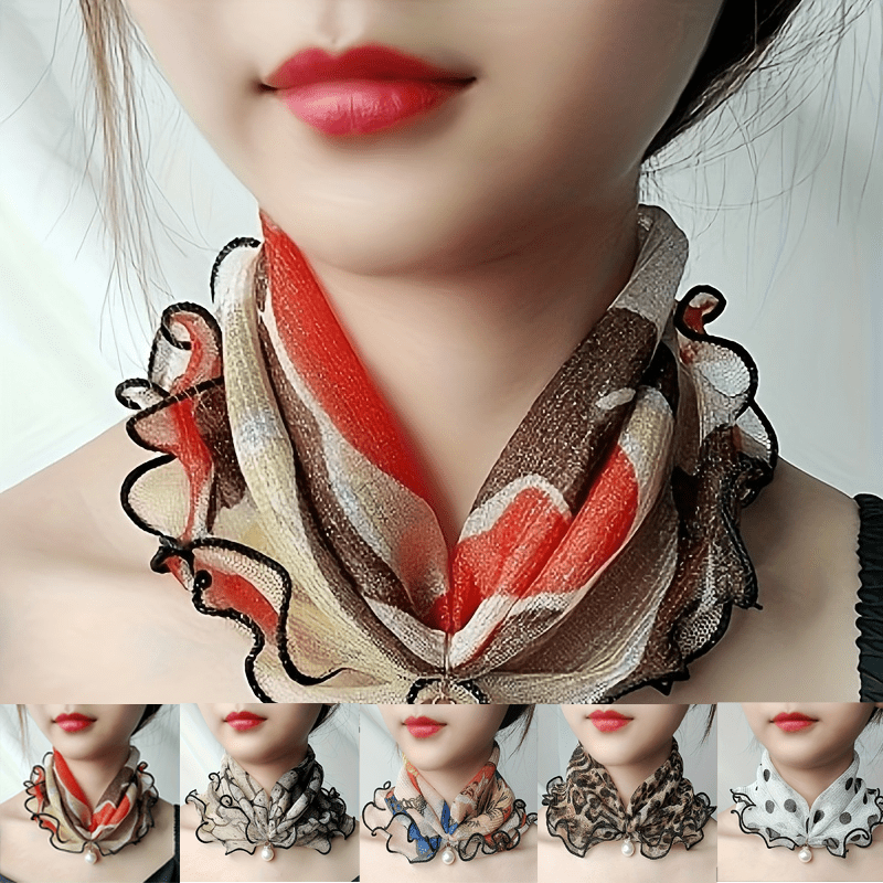 TEMU 5pcs Bohemian Style Elastic Mesh Scarf, Elastic Sun Protection Fake Collar, Leggings And Pearl Decoration, Versatile Suitable For All , Used As A Headband, Wristband, Bag Decoration