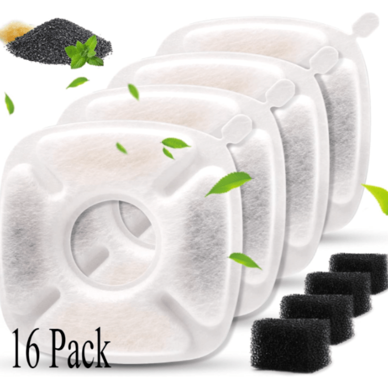 

16 Pcs Cat Water Fountain Replacement Filters, Adjustable Water Flow Pet Water Fountain, Stainless Steel Activated Carbon Filter, Dog Water Fountain Filters And 8 Sponges