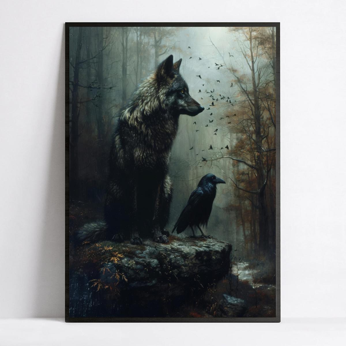 

Mystical Wolf And Canvas Poster - Dark Gothic Art, Animal Wildlife For Living Room Or Bedroom Wall Decor,