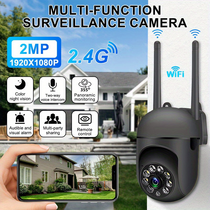 1pc 1080  security camera hd 1080  security camera home surveillance with 2 4ghz wi fi auto tracking day night monitoring human pet detection outdoor video monitor 1080p wi fi camera with night vision compatible with smartphones usb powered 36v multi functional with two way audio and motion alerts details 4