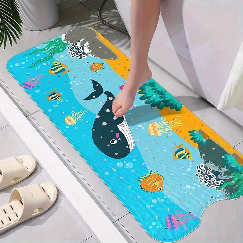 

1pc 100*40cm Bathtub Mat Cartoon Pattern Bathroom Anti Slip Mat Foot Mat Anti Fall Floor Mat Underwater World Bathroom Mat