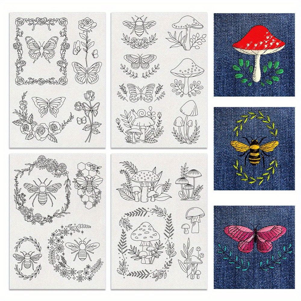 

1set 4pcs 4 Sheets 11.6x8.2 Inch Stick And Stitch Embroidery Patterns Non-woven Fabrics Water Soluble Embroidery Mushroom 297x210mmm