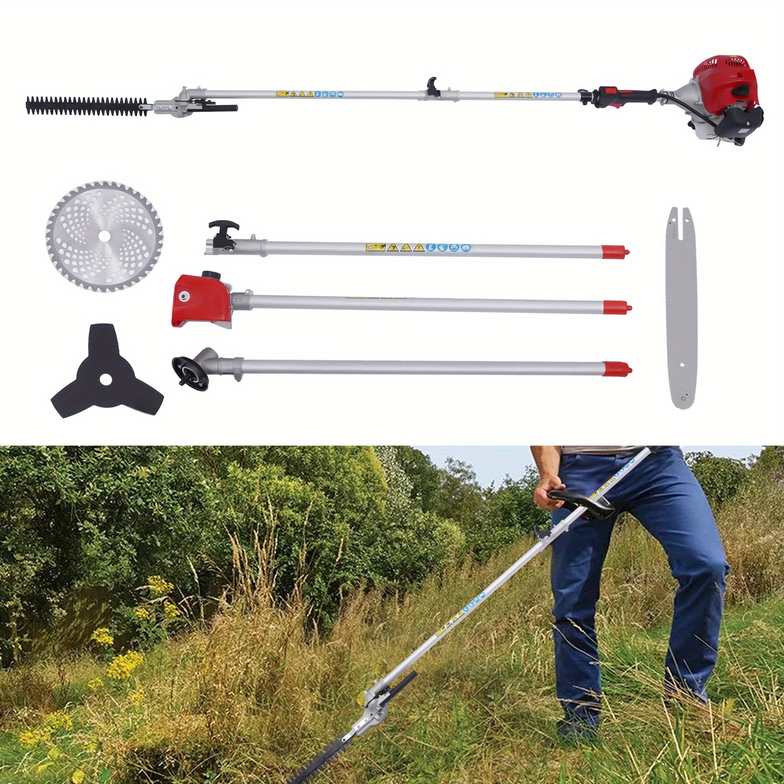 

2-stroke Hedge Trimmer, 4 In 1 Gas Powered Pole Saw Brush Cutter, 51.7cc Gas Hedge Trimmer For Tree Garden, Yard Lawn Care Brushcutter Accessory Kit Lawn Mowers, Pole Saw