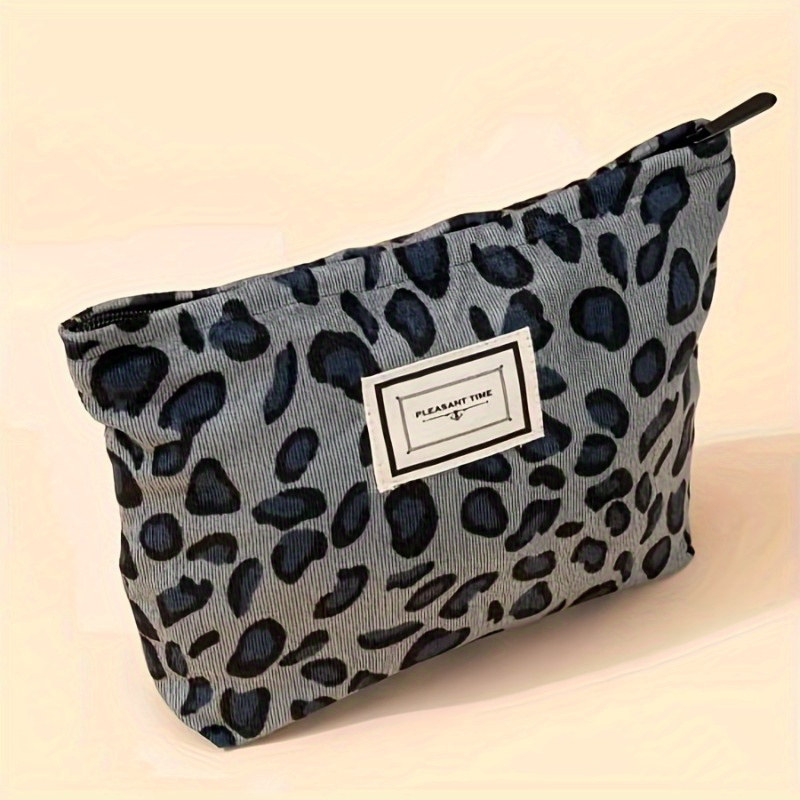 

Leopard Print Polyester Cosmetic Bag - Corduroy Toiletry Organizer With Zipper, Sulfate-free Makeup Pouch For Travel, Ideal Women's Gift