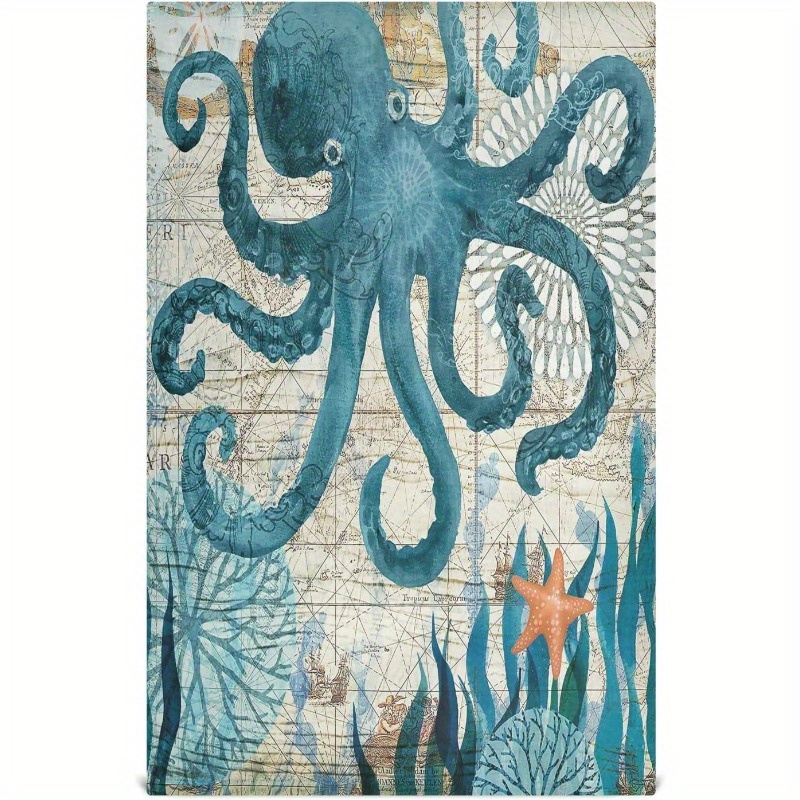 

Octopus Kitchen Towel - Absorbent & Decorative Dish Cloth, Modern Space Theme, Machine Washable Polyester, 18x26 Inch