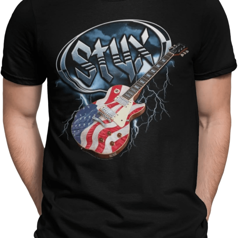 

American Flag Guitar Black Adult T-shirt Tee