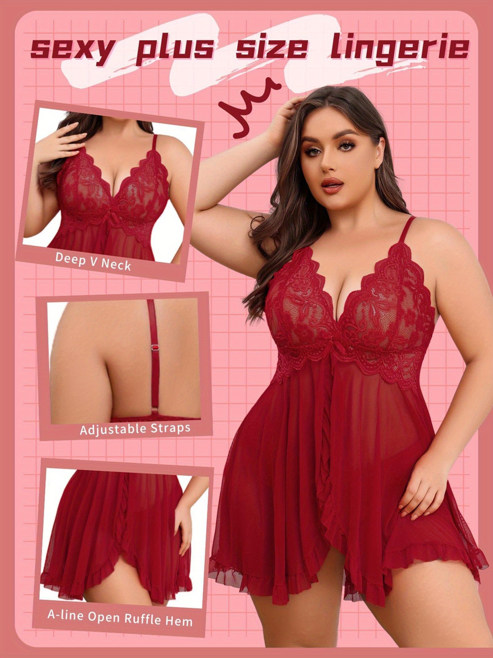 sexy plus size babydoll lingerie Lovehoney Plus Size Bombshell Red Lace Babydoll Set main image 1