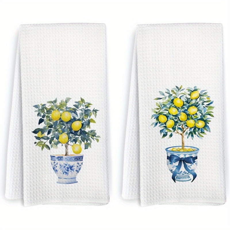 

2-pack Kitchen Towels - Chinoiserie Pot Polyester Blend Dishcloths, Modern Woven Super Soft Tea Towels For Bathroom & Kitchen Decor, Machine Washable, 18x26 Inches