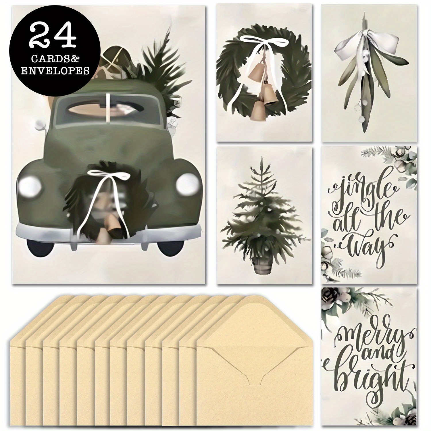 

24- Christmas Greeting Envelopes - Assorted Set 6 Unique For , , Illustrations &