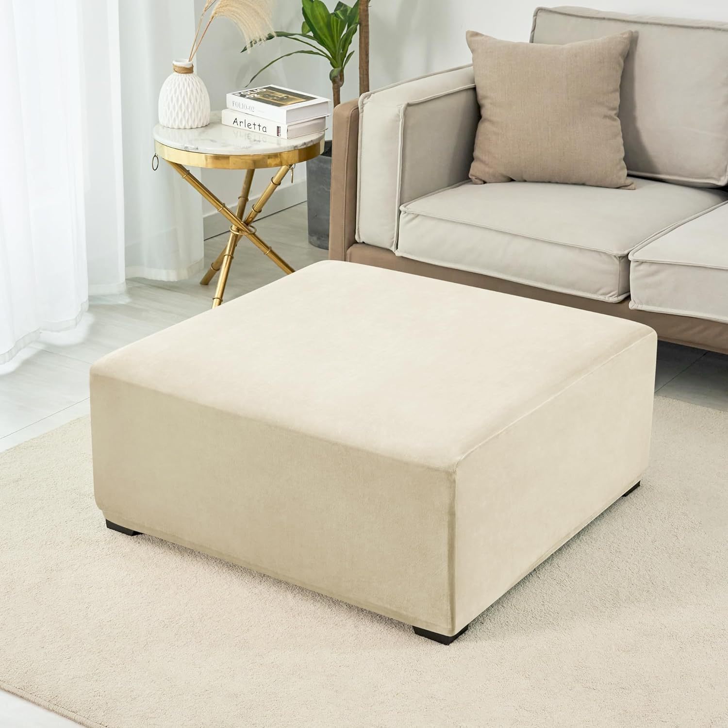 

Ottoman Cover Square-stretch Velvet Ottoman Cover -soft Square Ottoman Covers Slipcover -thick Storage Ottoman Cover Foot Stool Cover With Elastic Bottom