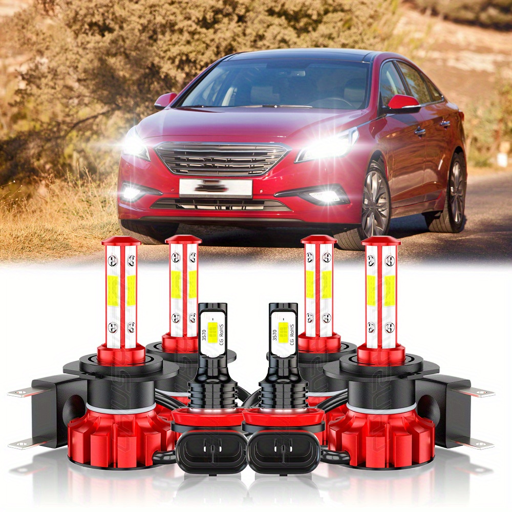 TEMU 6pcs Led Headlight High Low Beam+fog Light Bulbs Combo H7 H11 Fit For Sonata 2011-2014 70w 6000k 42000lm