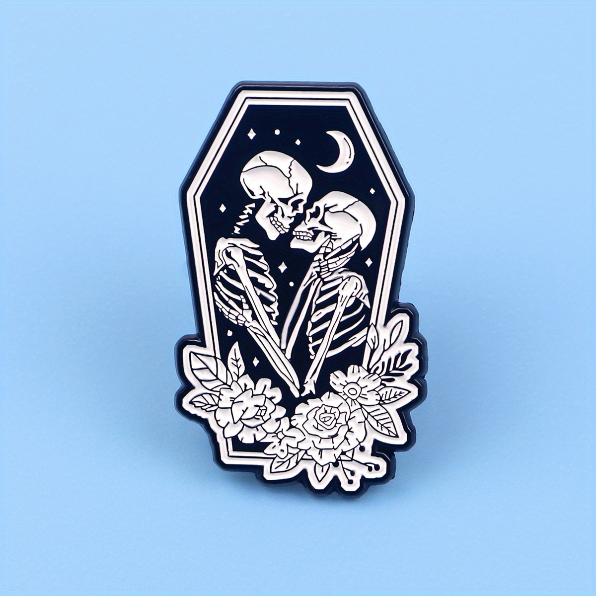 Image of Gothic Skull & Moon Enamel Lapel Pin - Vintage Style Alloy Brooch For Backpacks, Clothes & Accessories - Unique Halloween Fashion Gift
