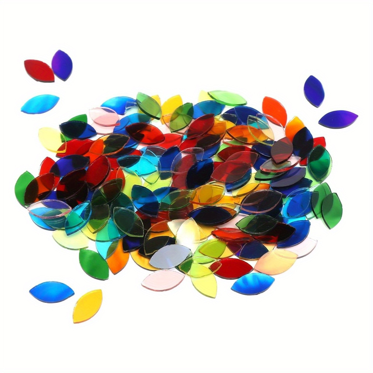 Image of 100pcs Mixed Color Transparent Leaf Shaped Fusible Glass Mosaic Pieces For Glass Art And Turkish Mosaic Lamp Crafting Materials - Glass Material
