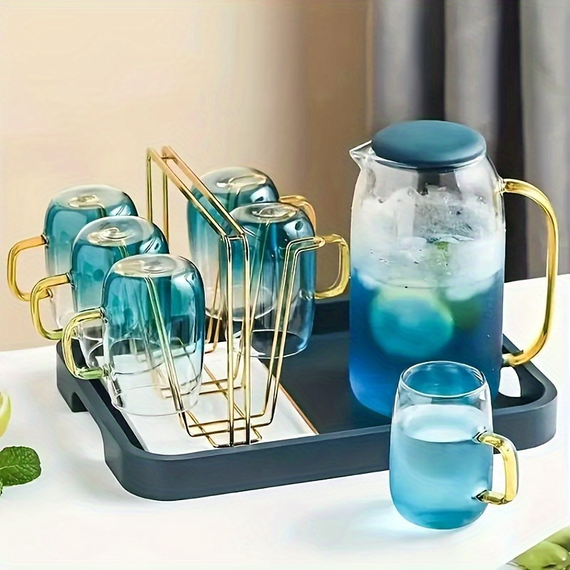 elegant blue glass water bottle set 4 cups luxurious - Temu