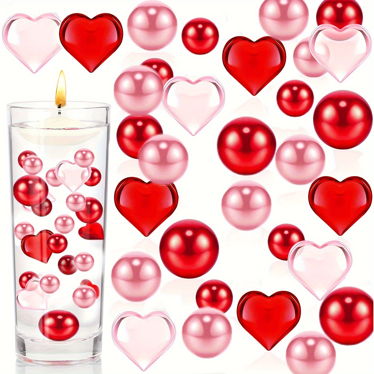 

294pcs Heart Shaped Plastic Vase Filler Set, Decorative Gems With Artificial Beads, For Wedding, Tabletop Decor & Crafts